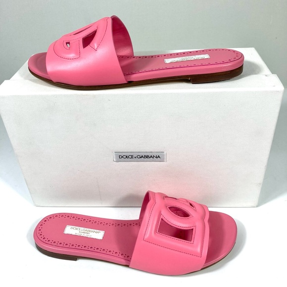 *SOLD* Dolce & Gabbana Bambino Girl's DG Cutout Leather Slide Sandals Pink 36 - Picture 8 of 17